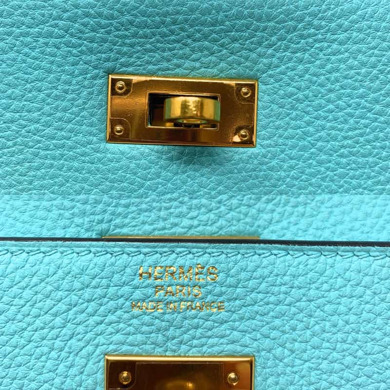 エルメス ケリー 32 ブルーアトール/ゴールド金具 ヴォーエプソン T刻印 HERMES Kelly ハンドバッグ Blue Atoll