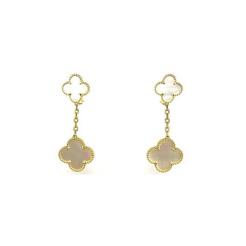 18K ホワイト 2モチーフ ドロップピアス