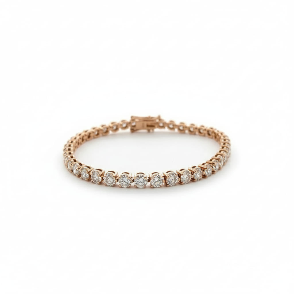 14K ローズゴールド ダイヤモンド テニス ブレスレット、6.07 カラット