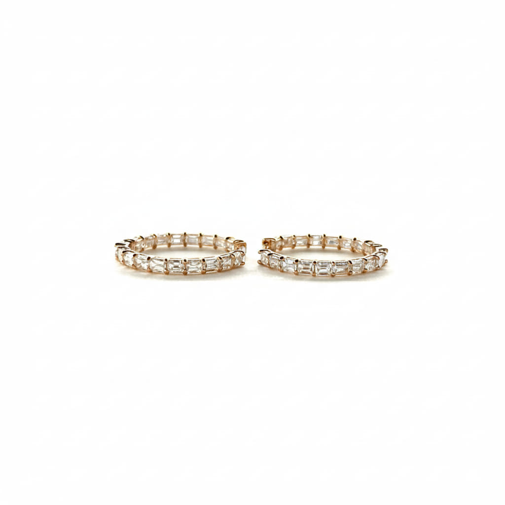 3.21カラット 18K ローズゴールドの 36 ストーンホワイトダイヤモンド エタニティ ピアス