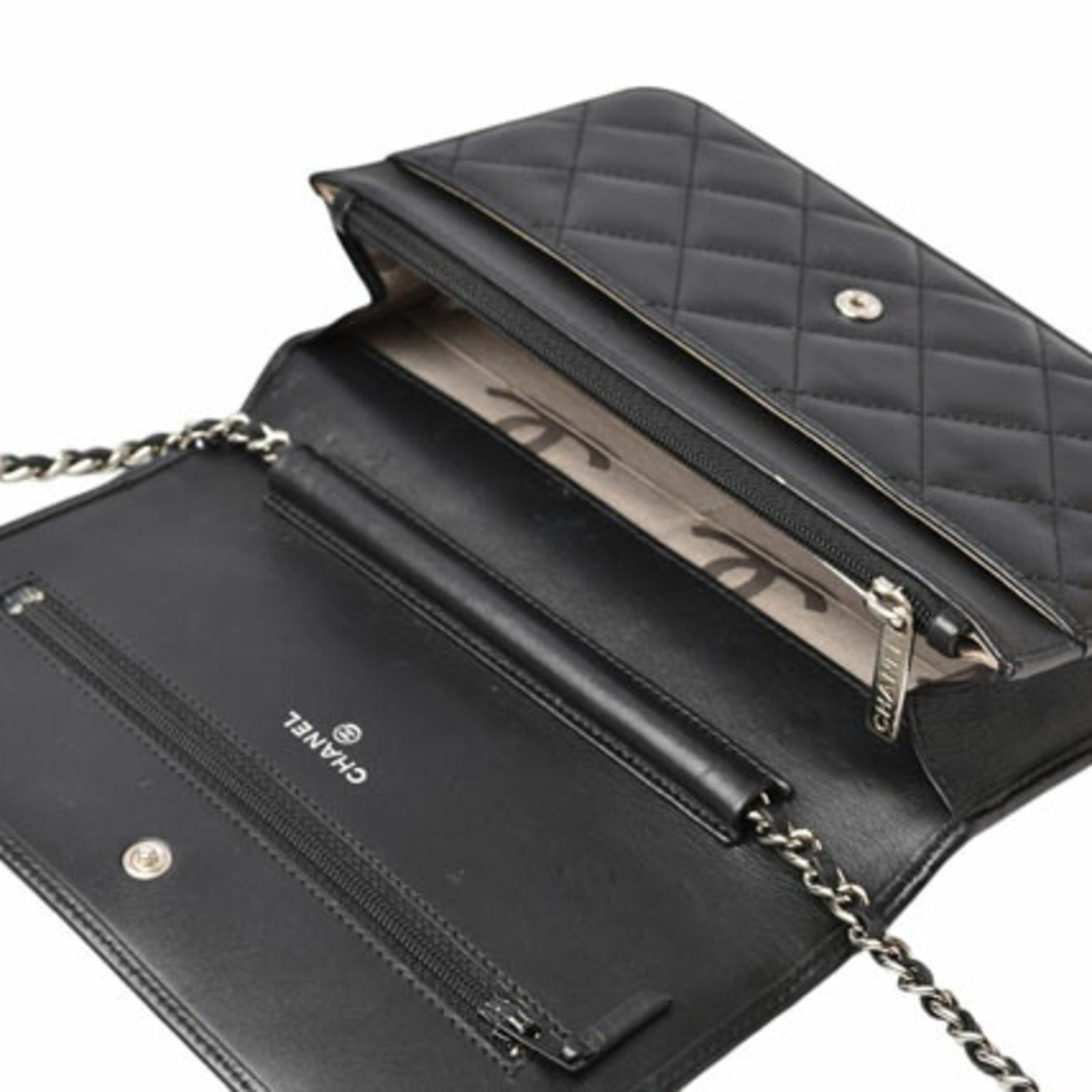 CHANEL シャネル カンボンライン ウォレット オン チェーン WOC ショルダーバッグ 黒 白 CCロゴ