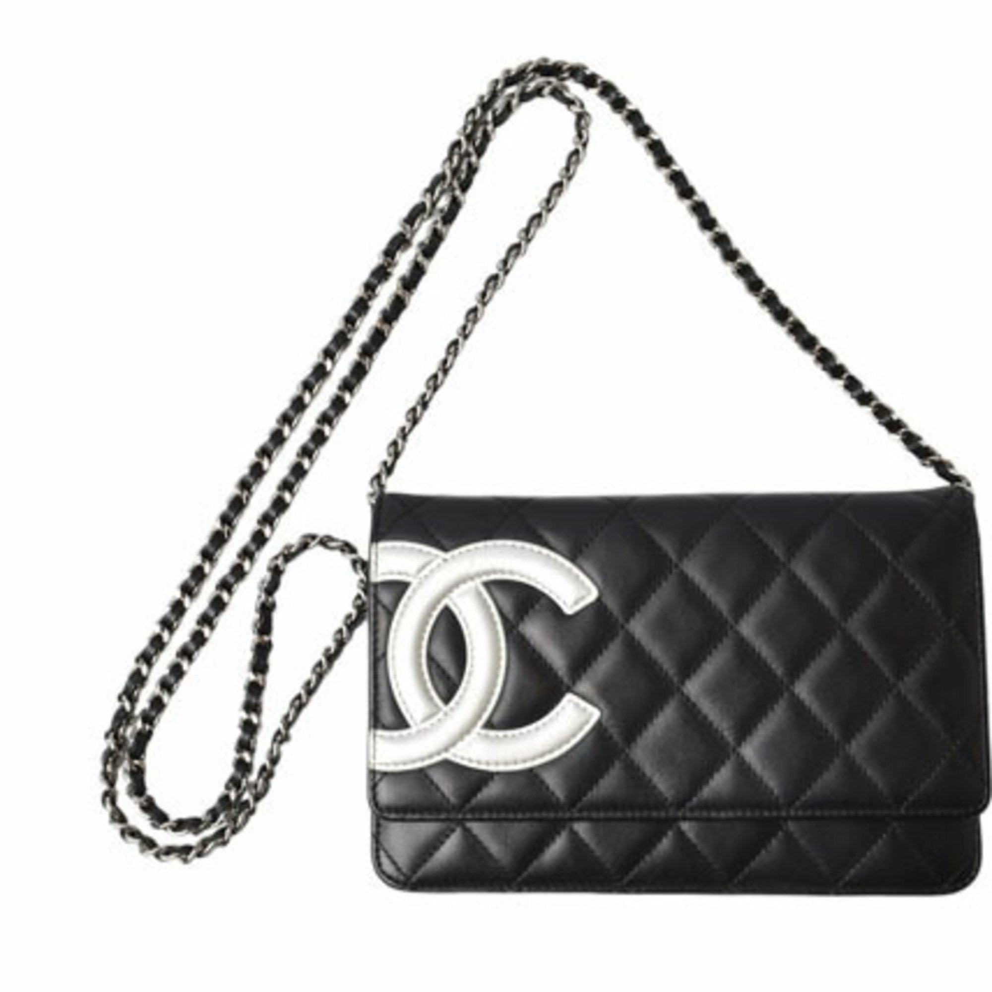 CHANEL シャネル カンボンライン ウォレット オン チェーン WOC ショルダーバッグ 黒 白 CCロゴ
