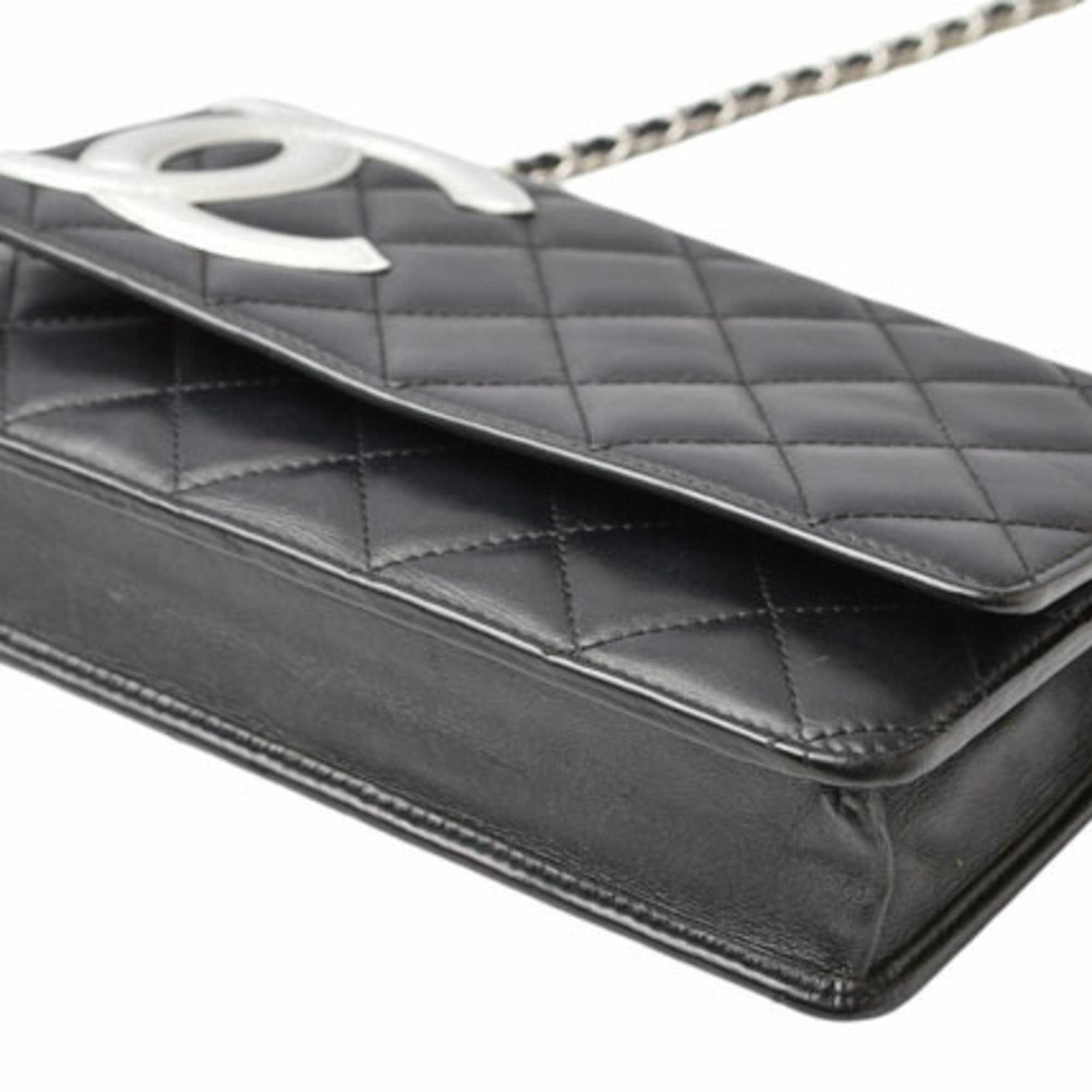 CHANEL シャネル カンボンライン ウォレット オン チェーン WOC ショルダーバッグ 黒 白 CCロゴ
