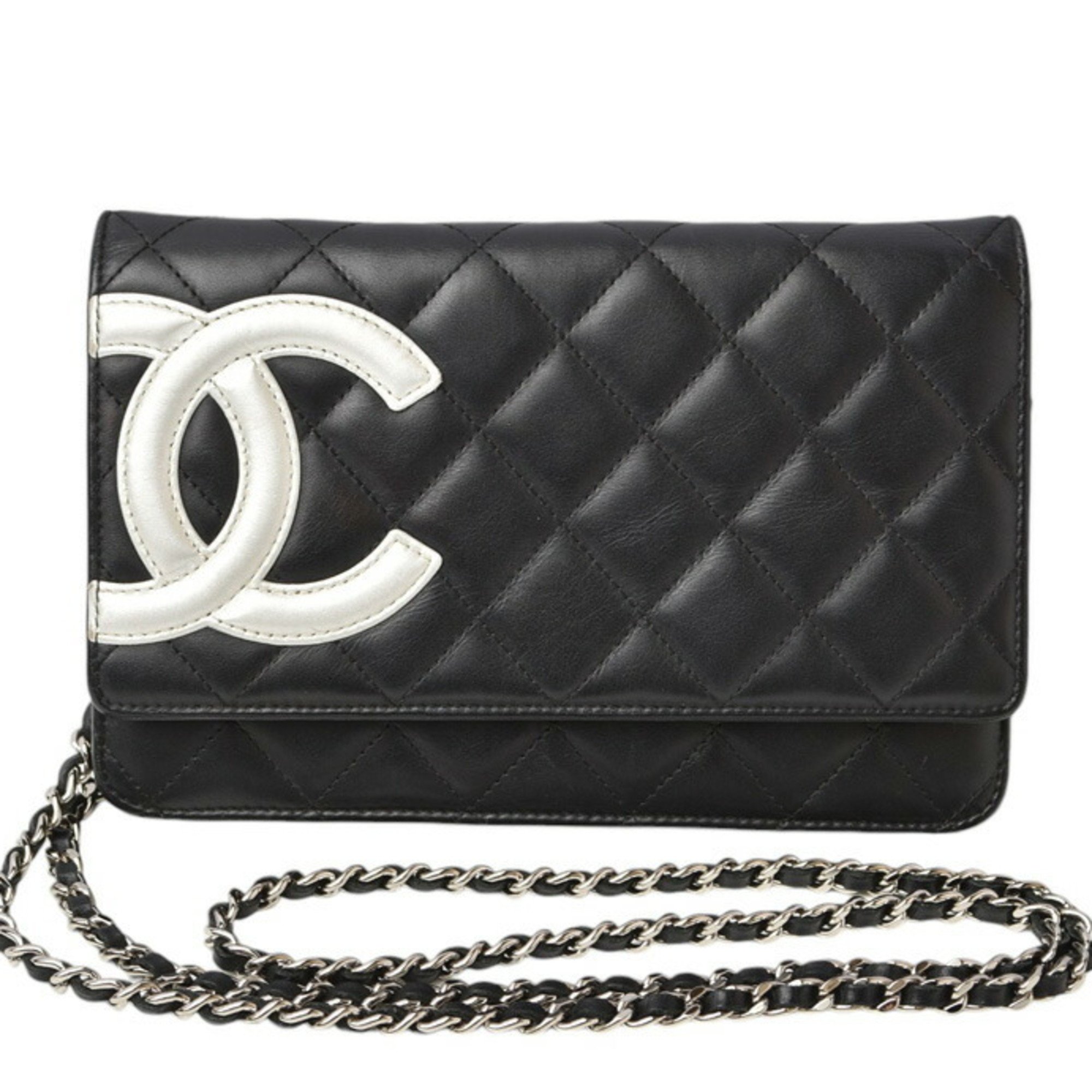 CHANEL シャネル カンボンライン ウォレット オン チェーン WOC ショルダーバッグ 黒 白 CCロゴ